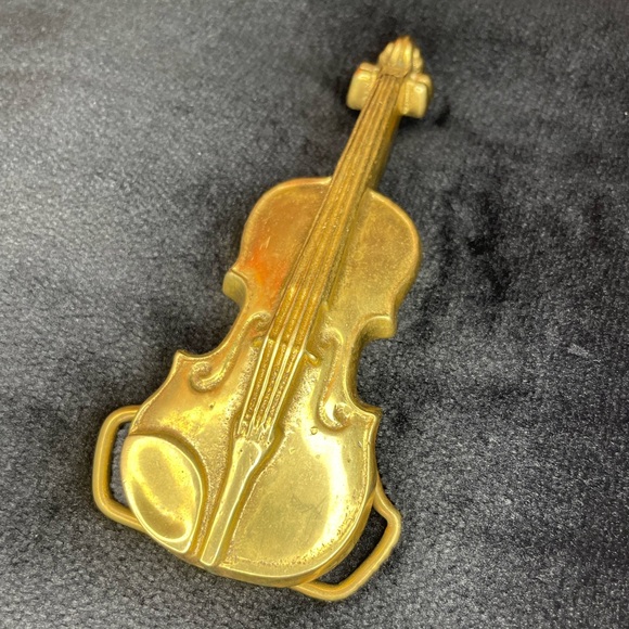 Vintage 1970’s Brass Fiddle/Violin Belt Buckle by Waisted Belts - Picture 1 of 9